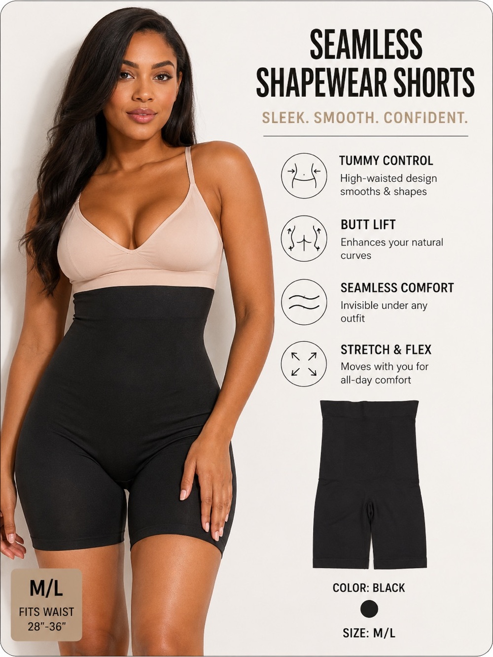 Shapermint Seamless Shapewear Shorts in Black and Nude